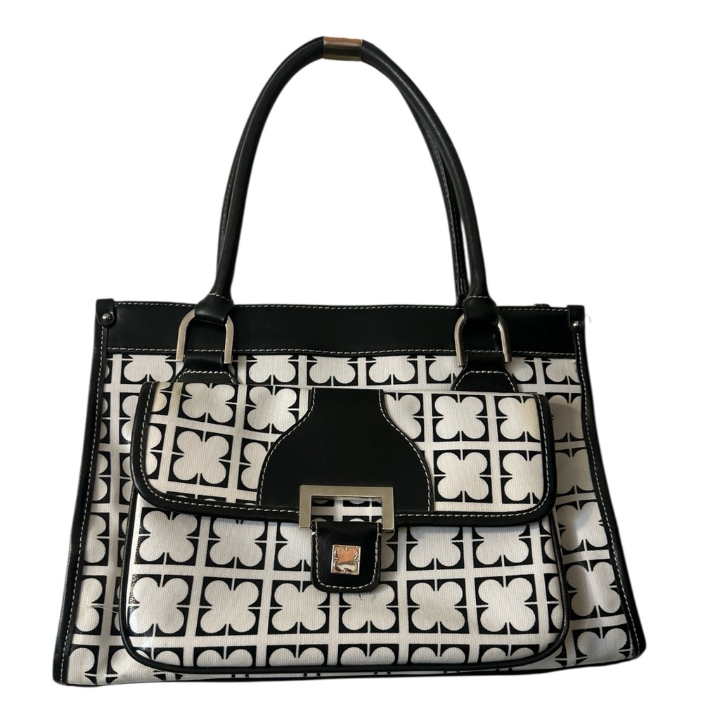 Liz Claiborne New York Black and White Patterned Shoulder Bag in coated canvas